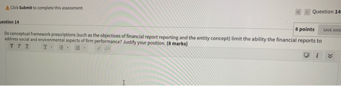  A Click Submit to complete this assessment Question 14 SAVE ANSI