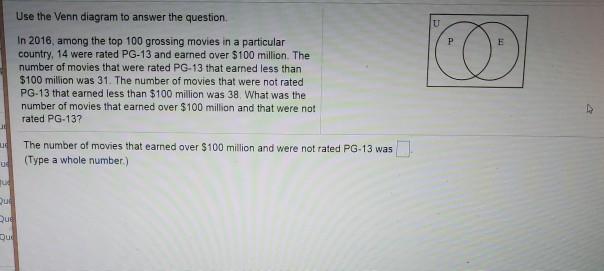  U E Use the Venn diagram to answer the question In