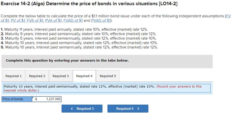 the price of a $1.1 million bond issue under each of the