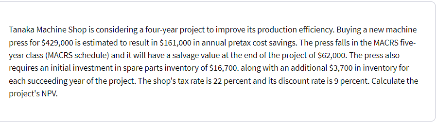  Tanaka Machine Shop is considering a four-year project to improve its