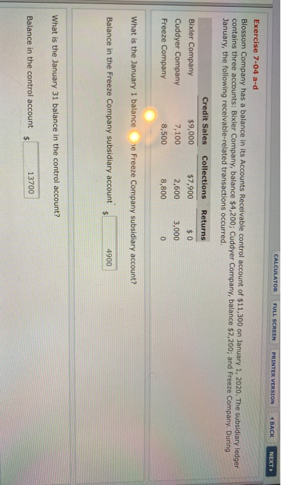  CALCULATOR FULL SCREEN PRINTER VERSION BACK NEXT Exercise 7-04 a-d Blossom