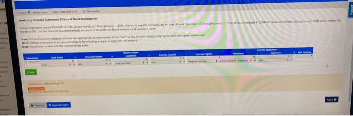 financial statement effects template to illustrate the bond retirement at January 1,