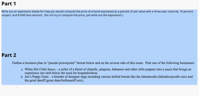  Part 1 Write out an expression below for how you would
