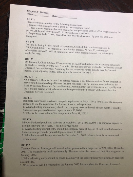  Need help with these entries ! Chapter 3.1 Handout Name: Date: