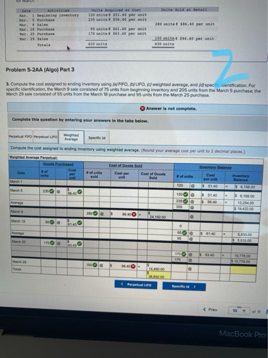 transactions for March Unito Sold at Retail Units Required at Cont 120