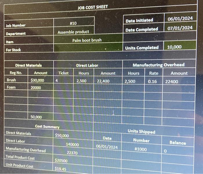from us for this exercise. Computing Procluct Costs Computing Direct Material Costs