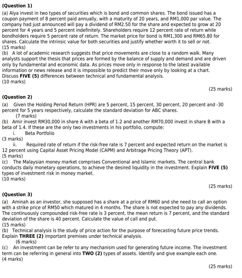  (Question 1) (a) Alya invest in two types of securities which