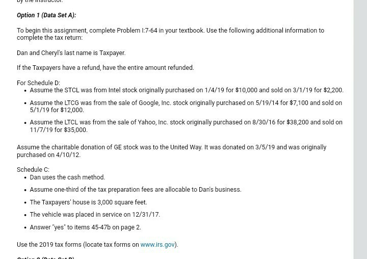  Option 1 (Data Set A): To begin this assignment, complete Problem