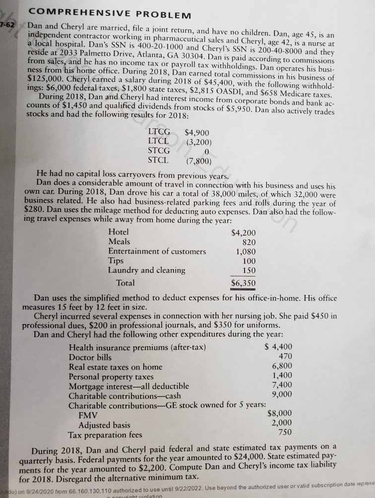 1:7-64 in your textbook. Use the following additional information to complete the