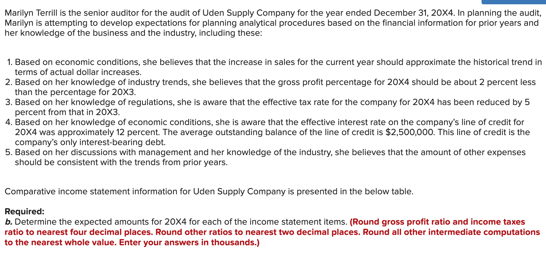  \begin{tabular}{|l|r|r|r|r|} \hline \multicolumn{5}{|c|}{ Comparative Income Statements } \\ \hline \multicolumn{5}{|c|}{ Years