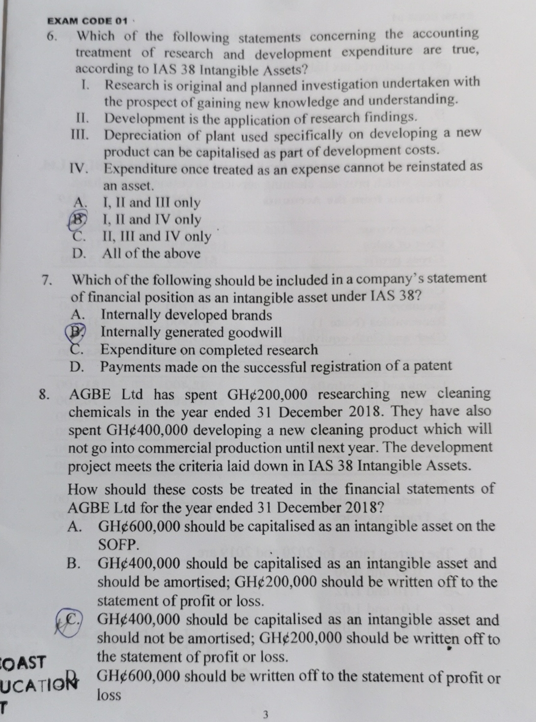  EXAM CODE 01. 6. Which of the following statements concerning the