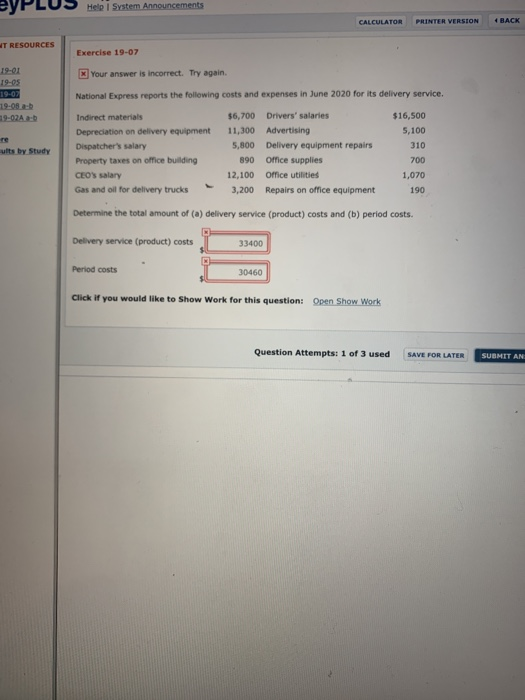  eyPLUS Help System Announcements CALCULATOR PRINTER VERSION BACK WT RESOURCES Exercise
