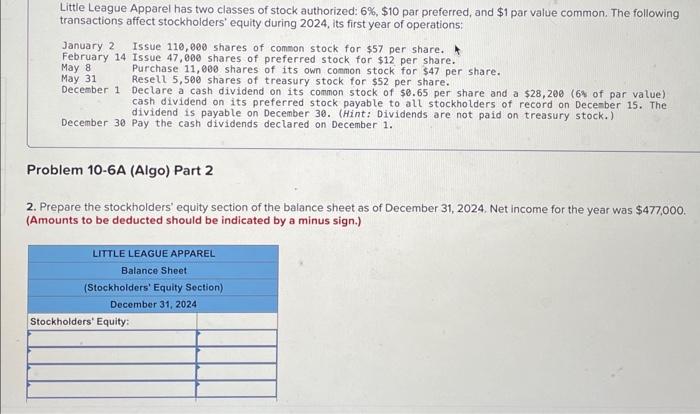please help, due tonight! Little League Apparel has two classes of stock