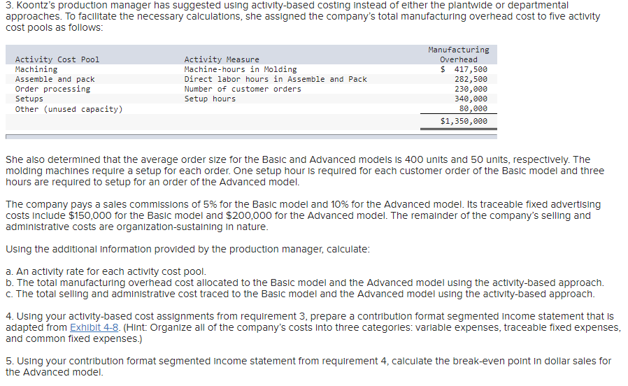 "incomplete and incorrect" Koontz Company manufactures two models of Industrial componentsa Basic