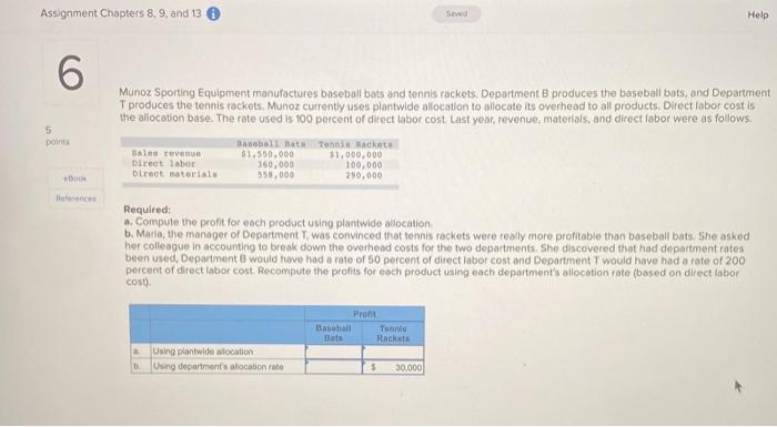  Assignment Chapters 8, 9 and 13 Swed Help 6 Munoz Sporting