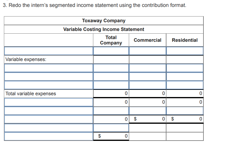 5-2-3 3. Redo the intern's segmented income statement using the contribution format.