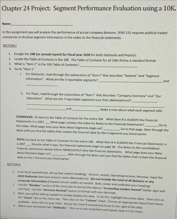  Chapter 24 Project: Segment Performance Evaluation using a 10K. Name In