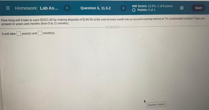  Save Homework: Lab As... Question 5, 11.5.2 HW Score: 12.5%, 1