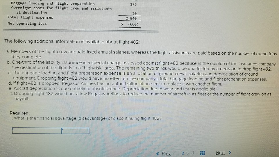 typical income statement for one round-trip of one such flight (flight 482)