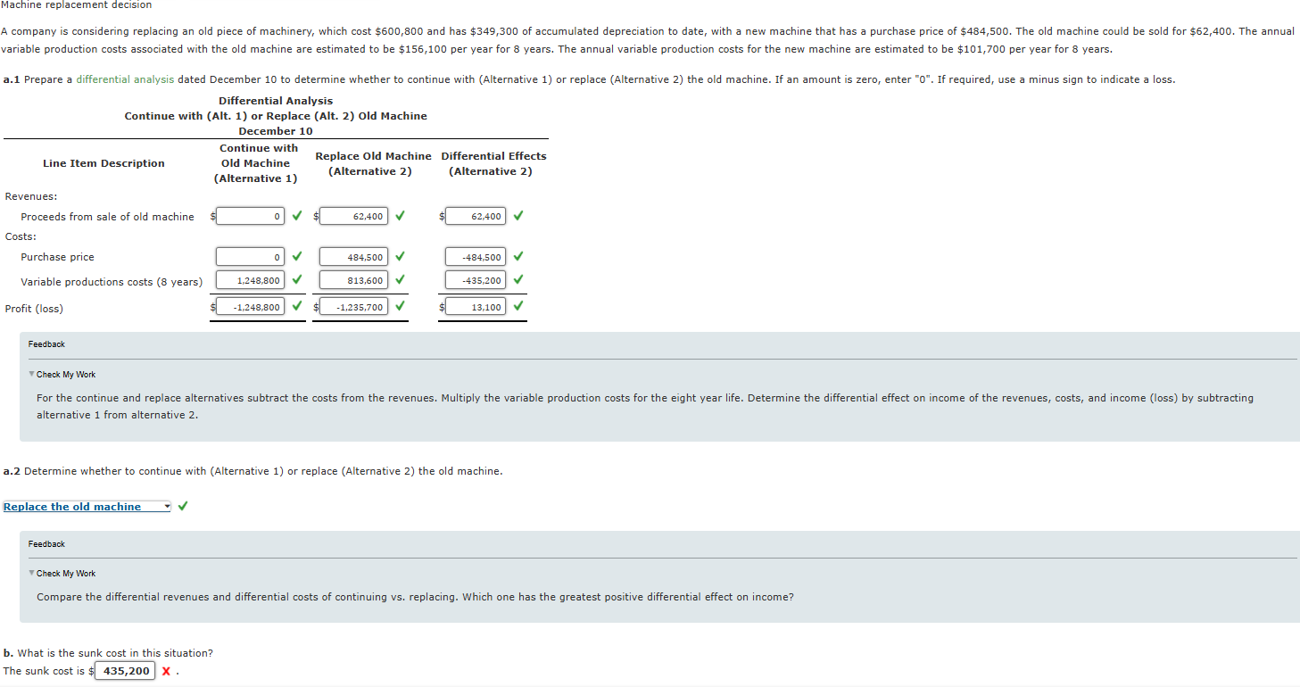 Machine replacement decision variable production costs associated with the old machine