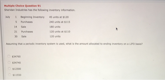  Help please will thumbs up! Multiple Choice Question 91 Sheridan Industries