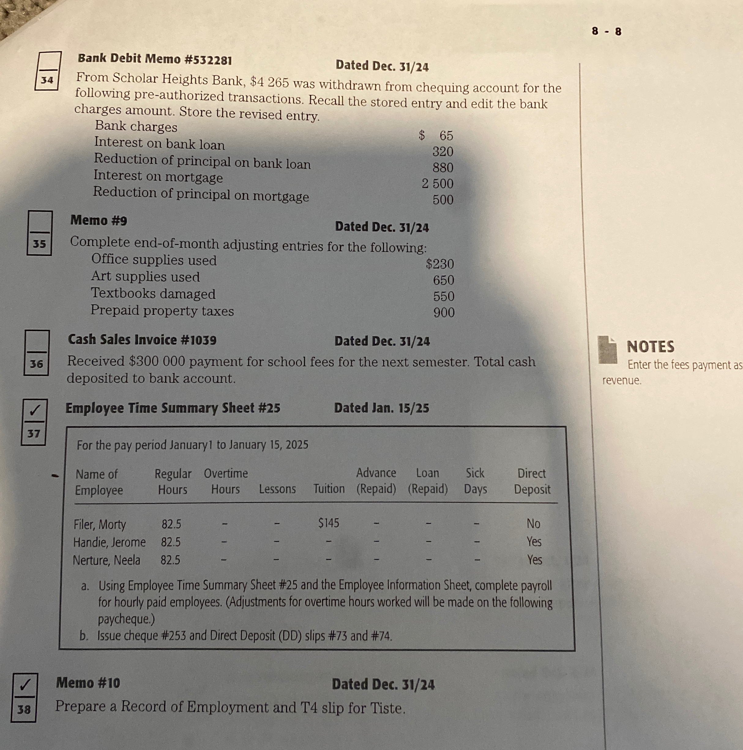  8-8 Bank Debit Memo #532281 Dated Dec. 3124 34 From Scholar