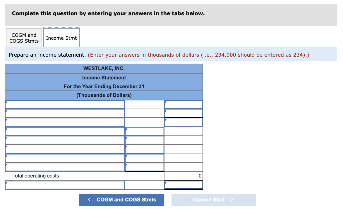 follows. (Thousands of dollars) Administrative costs Total building depreciation Direct materials inventory,