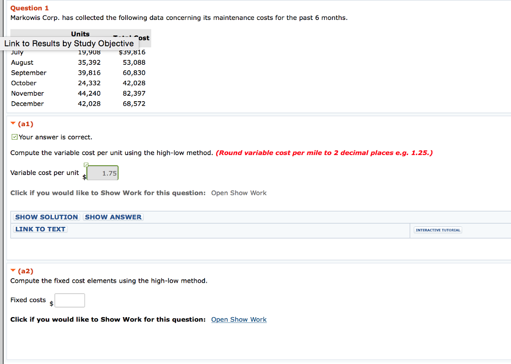 Question 1 Markowis Corp. has collected the following data concerning its