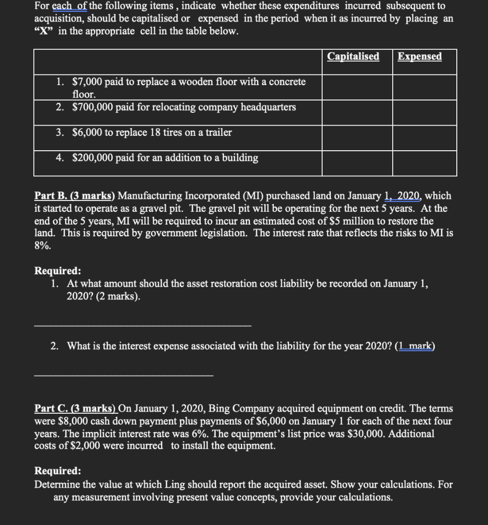  For each of the following items , indicate whether these expenditures