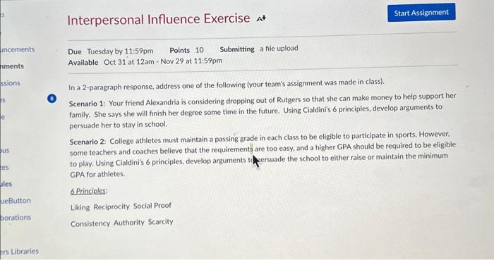  Interpersonal Influence Exercise Due Tuesday by 11:59pm Points 10 Submitting a