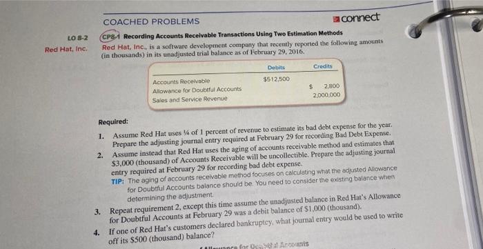  COACHED PROBLEMS connect LO 8-2 Red Hat, Inc. CP81 Recording Accounts