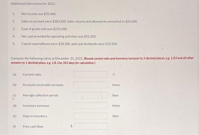 2022 : 1. Net income was $35,400. 2. Sales on account were