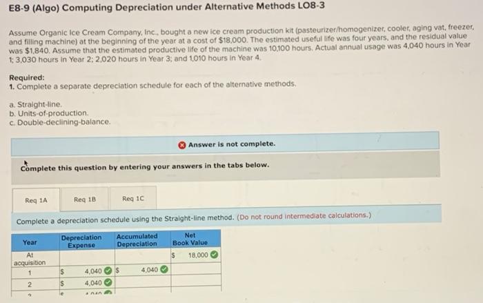 E8-9 (Algo) Computing Depreciation under Alternative Methods L08-3 Assume Organic Ice