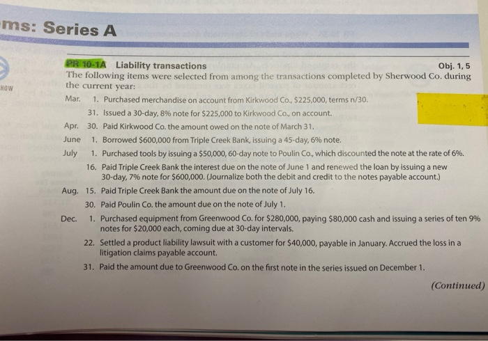  ms: Series A HOW PR 10-1A Liability transactions Obj. 1,5 The