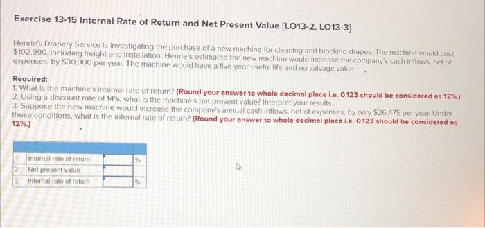 exercise 13-15 chapter 13 exercise 13-15 chapter 13 Exercise 13-15 Internal Rate
