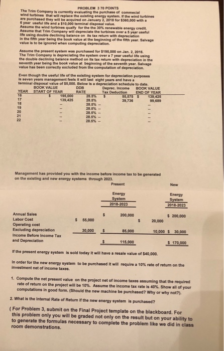  PROBLEM 3 70 POINTS The Trim Company is currently evaluating the