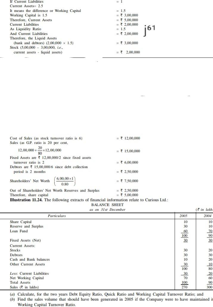 = 1 If Current Liabilities Current Assets= 2.5 It means the