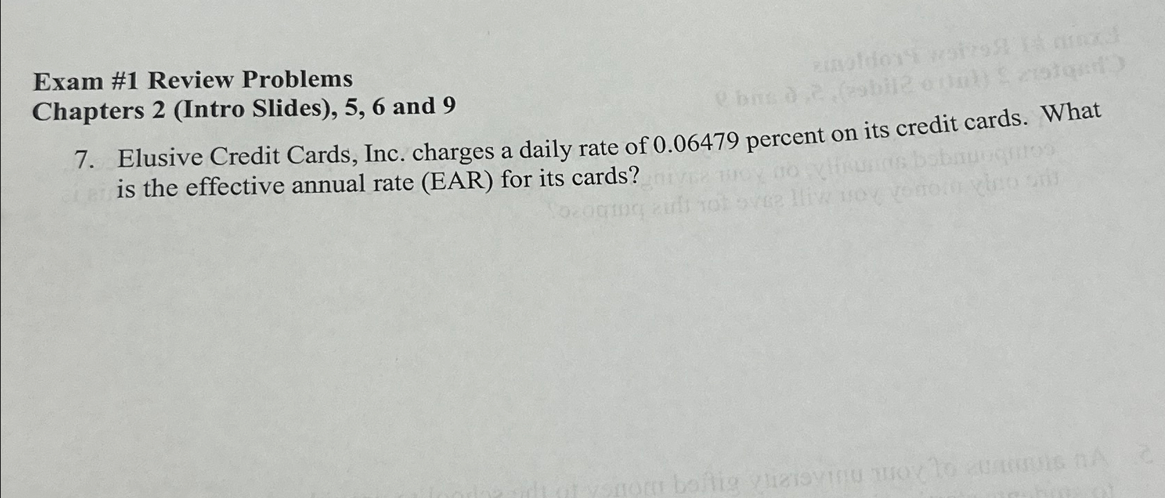  Exam #1 Review Problems Chapters 2(Intro Slides),5,6 and 9 7. Elusive