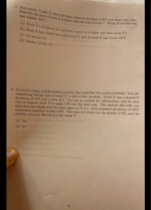  5. Two stocks, X and Y be the same expected di