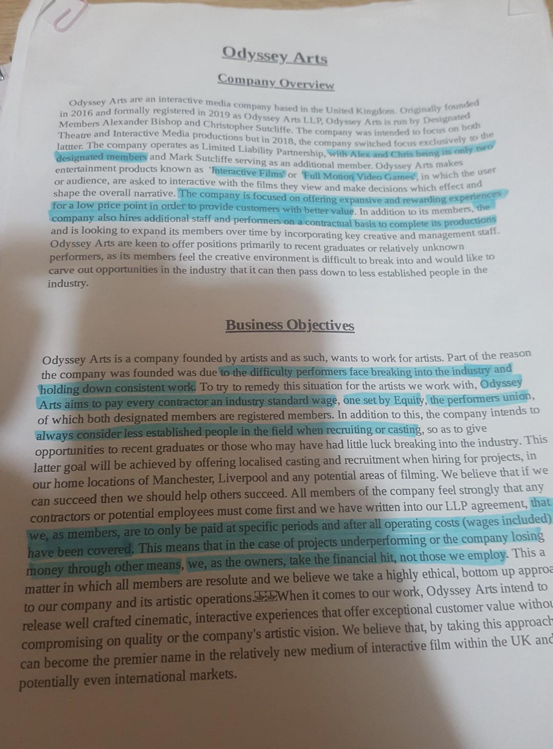  I have to do a presentation about Odyssey arts applying Mckinseys