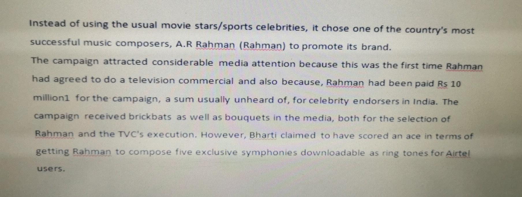 questions that follow: CASE STUDY: AIRTEL - POSITIONING (AND REPOSITIONING): FROM 'TOUCH