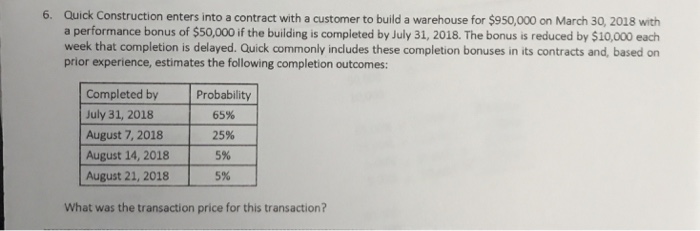  6. Quick Construction enters into a contract with a customer to
