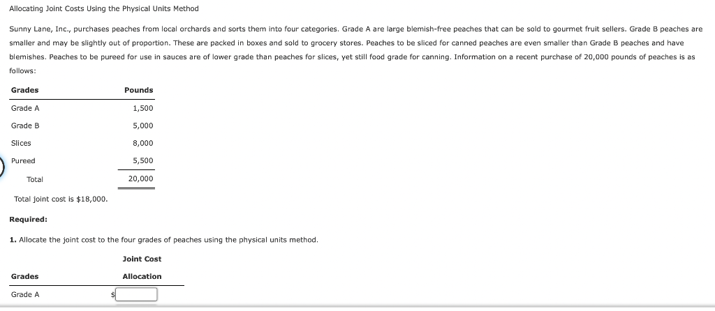  Allocating Joint Costs Using the Physical Units Method Sunny Lane, Inc.,