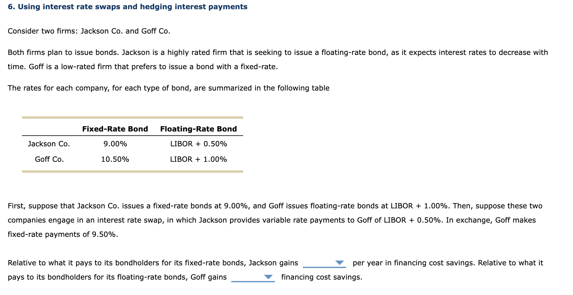 6. Using interest rate swaps and hedging interest payments Consider two