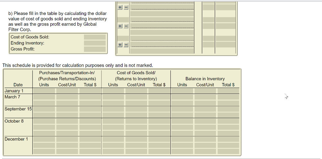 Filter Corp. has the following purchases and sales during the year ended