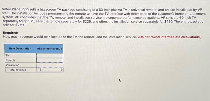 2. help please Video Planet (VP) sells a big screen TV package