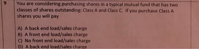  9 You are considering purchasing shares in a typical mutual fund