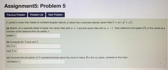  Assignment5: Problem 5 Previous Problem Problem List Next Problem (1 point)