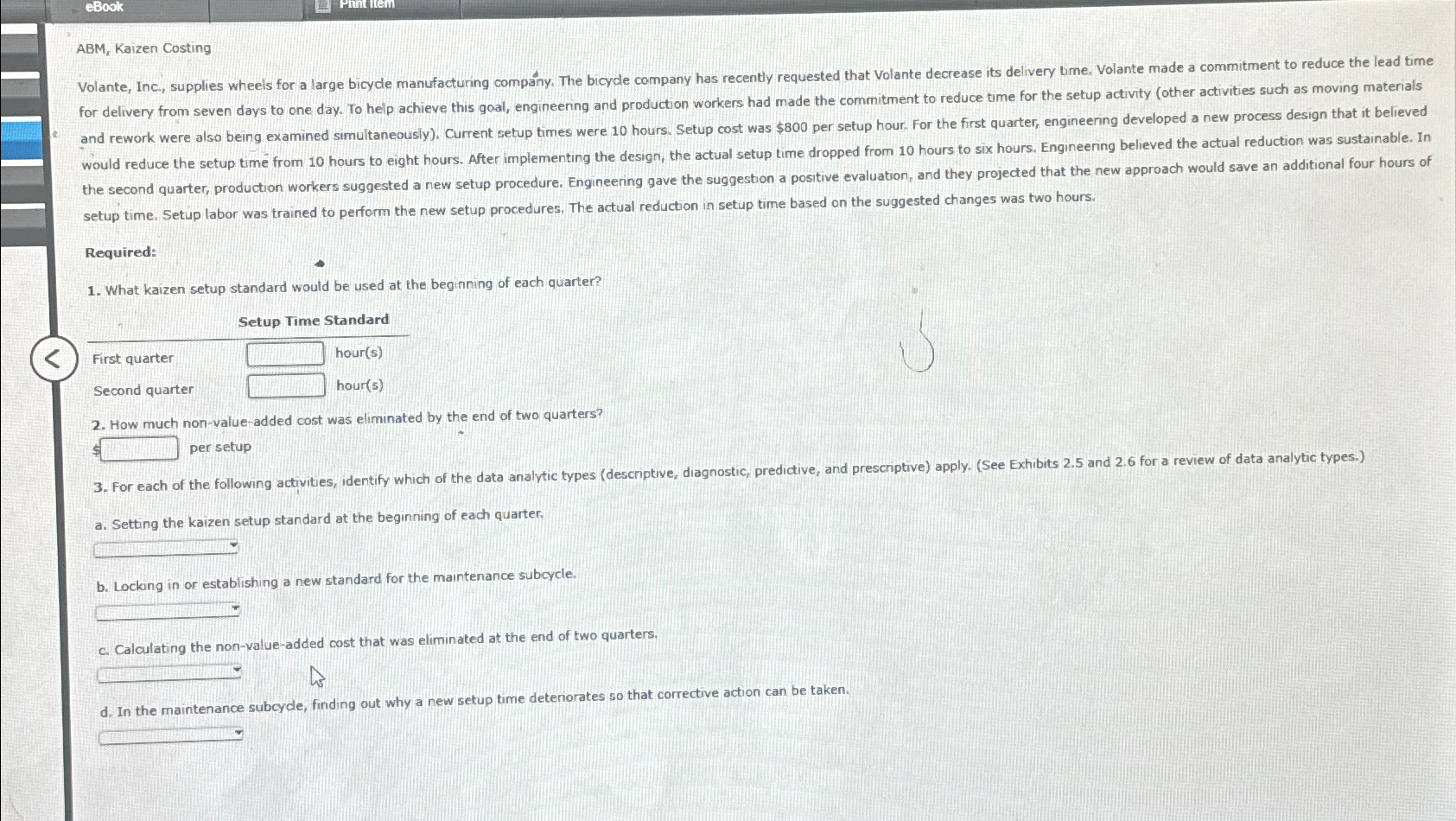  ABM, Kaizen Costing setup time. Setup labor was trained to perform