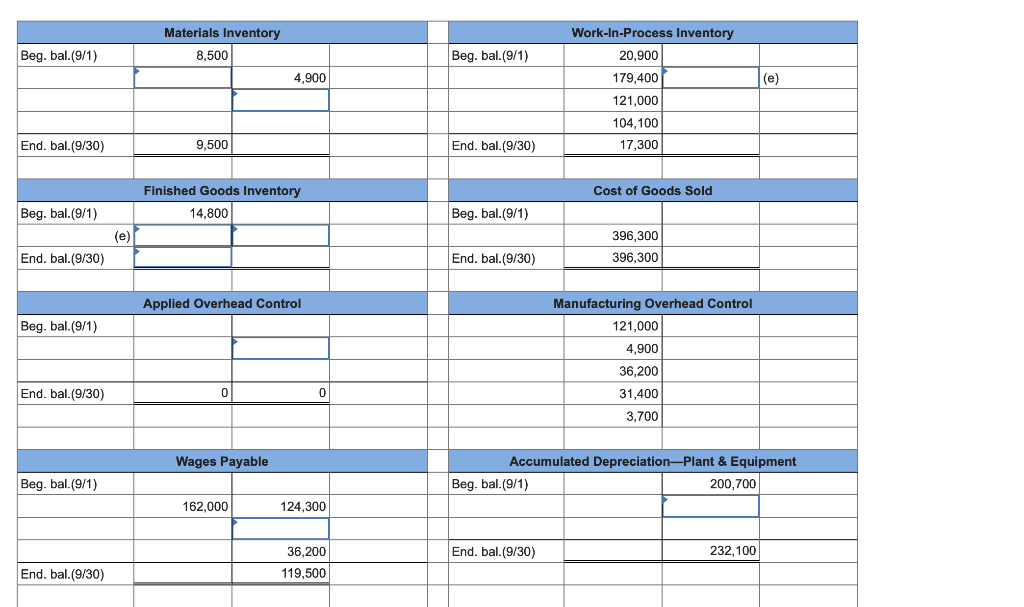indicated by the letters (a) through (1). Materials Inventory BB (9/1) 8,500